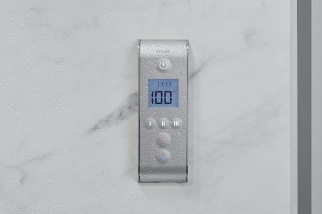 Closeup view of the DTV Prompt® Digital Shower System from Kohler
