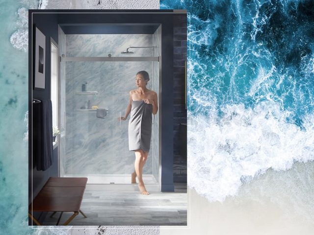 Image of Bluette LuxStone shower with water and waves