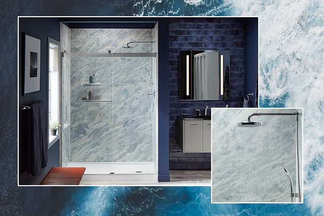 Photo of Bluette shower walls and ocean inspiration