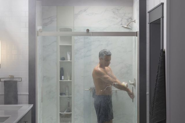 man in shower