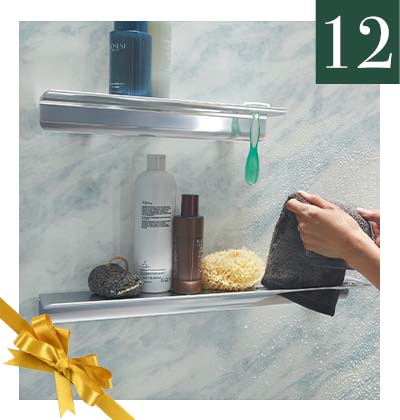 Floating Shelves on Cintilante Bluette shower walls