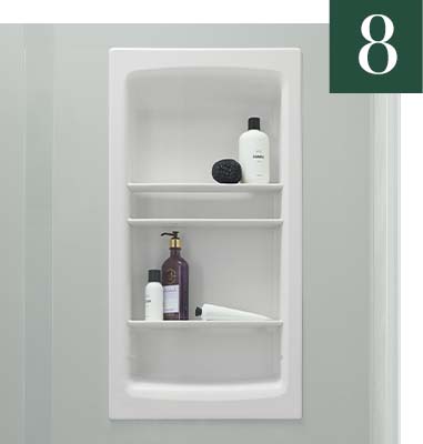 Shampoo bottles in Shower Niche