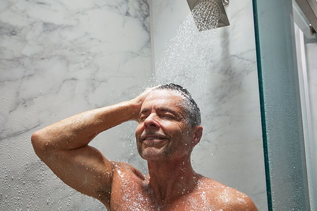 man in shower