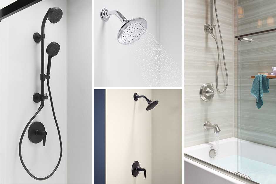 matte black and chrome shower heads and handheld showerheads