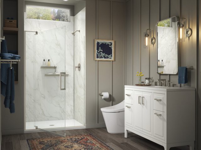 open pivot shower door'