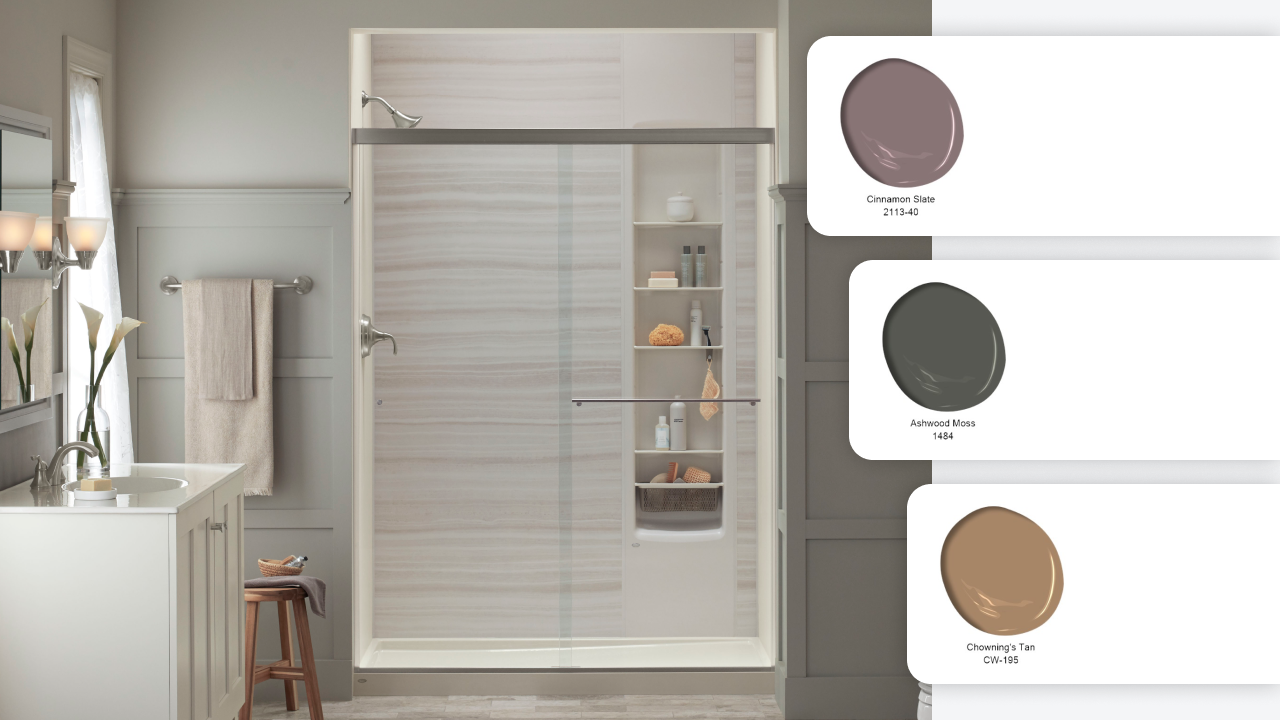 Benjamin Moore paint swatches with LuxStone shower 