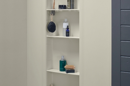 White Corner Shower Shelf, Bathroom Shelves, Minimalist Shower