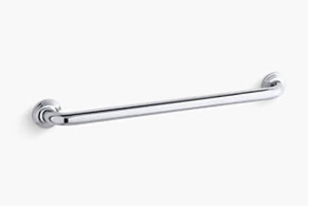 close up view of the traditional grab bar in polished chrome finish
