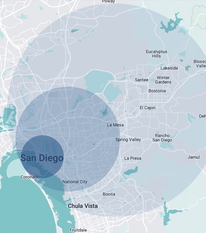 san diego service area coverage map